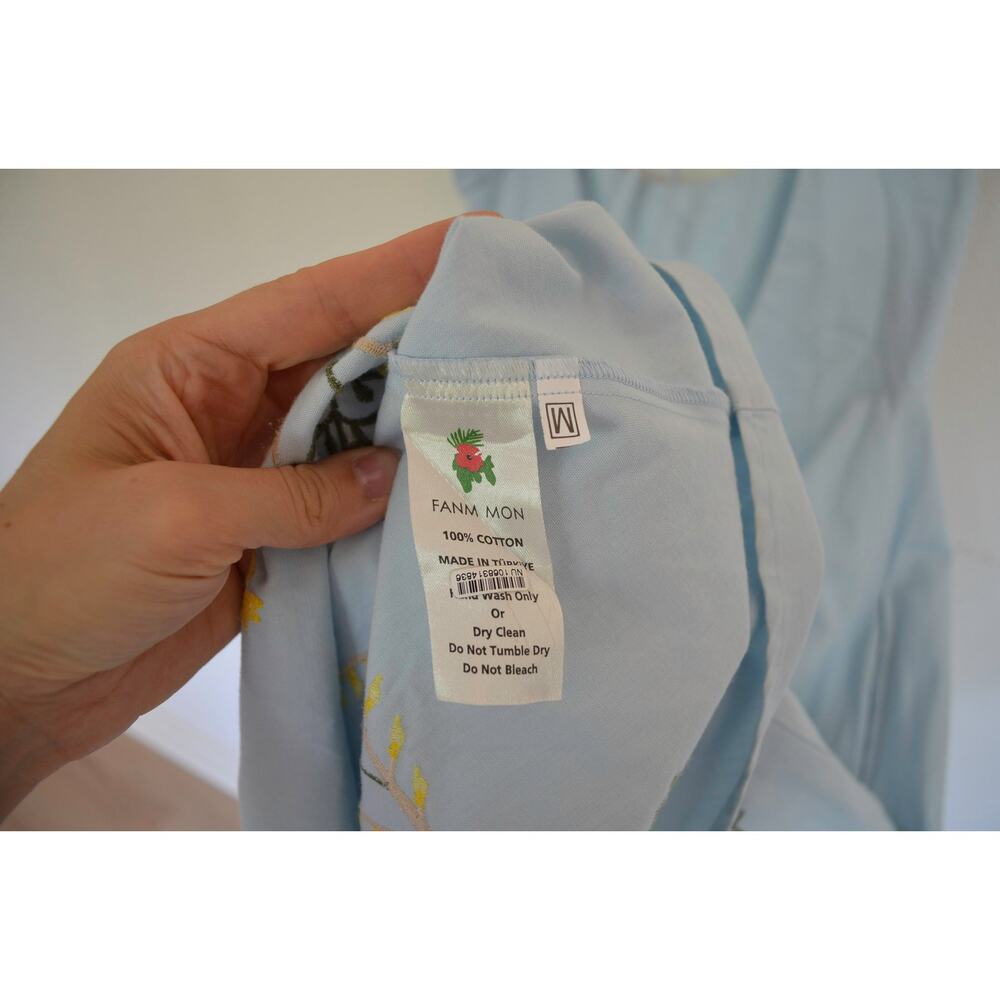 Fanm Mon Perla Dress Embroidered Blue Floral Puff Sleeve Medium - Picture 7 of 7